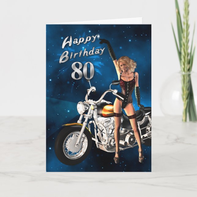 80th Birthday card with a motorbike (Front)