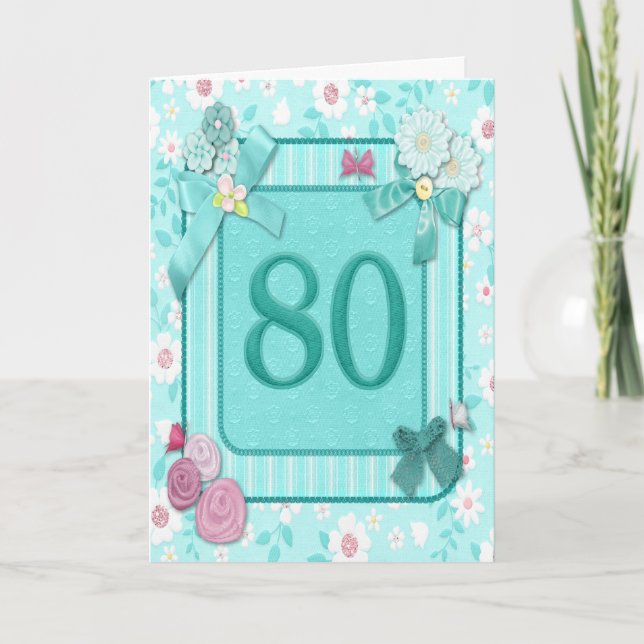80th birthday card with flowers (Front)