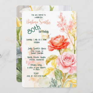 80th Birthday Celebration Beautiful Spring Flowers Invitation