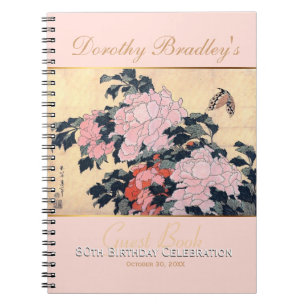 80th Birthday Celebration Butterfly Peonies Guest Notebook