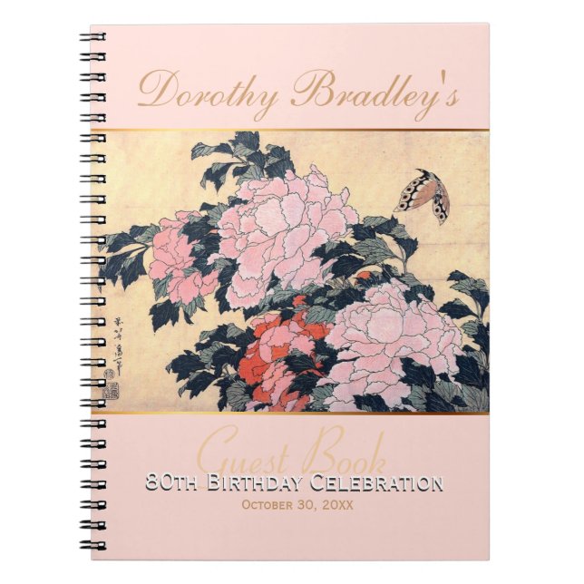 80th Birthday Celebration Butterfly Peonies Guest Notebook (Front)
