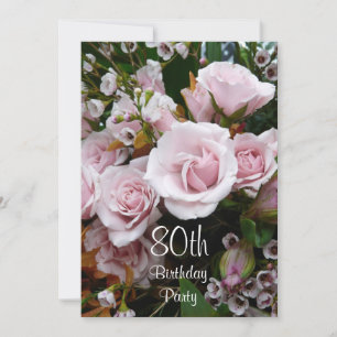 80th Birthday Celebration-Pink Roses Invitation