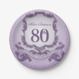 80th Birthday Celebration Vintage Frame Paper Plate