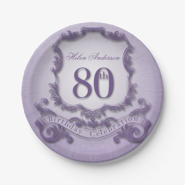 80th Birthday Celebration Vintage Frame Paper Plate (Front)