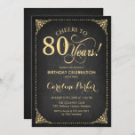 80th Birthday - Chalkboard Gold Invitation<br><div class="desc">80th Birthday Invitation.
Elegant vintage black and faux gold design with chalkboard pattern and script font. Cheers to 80 years! Can be personalized into any age! Message me if you need further customization.</div>