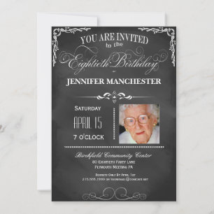 80th Birthday Chalkboard Typography Party Invite