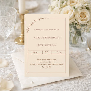 80th birthday champagne gold simple modern invitation