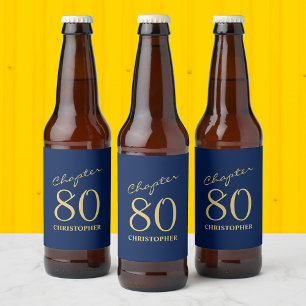 80th Birthday Chapter 80 Blue Gold Beer Bottle Label