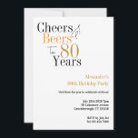 80th Birthday Cheers and Beers Minimal Party Invitation<br><div class="desc">This is a cool and modern, personalised 80th birthday party design. It is a simple, minimal design, in classic black and white, with pops of orange and gold coloured typography. Perfect for a cool and fun, 80th birthday party. It has "Cheers and Beers to 80 Years" and space you to...</div>