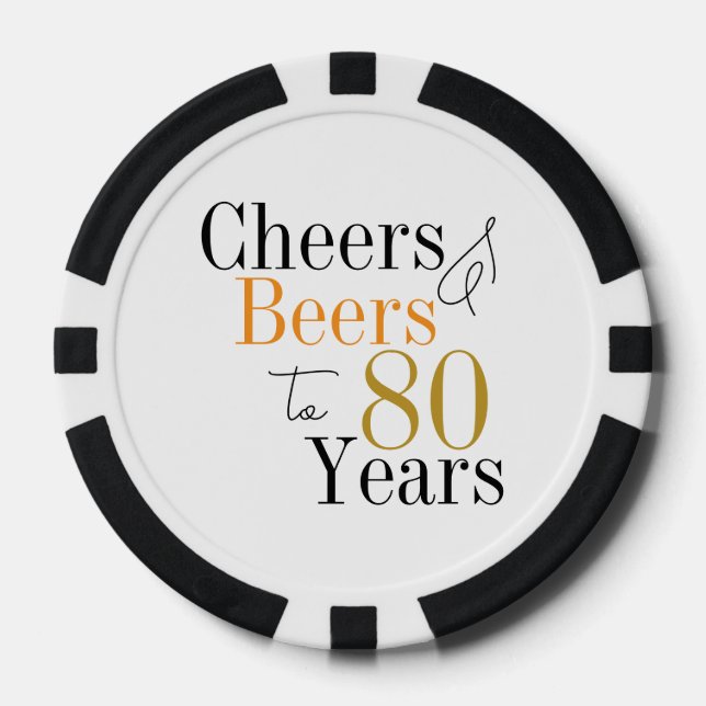 80th Birthday Cheers and Beers Minimal Party Poker Chips (Front)