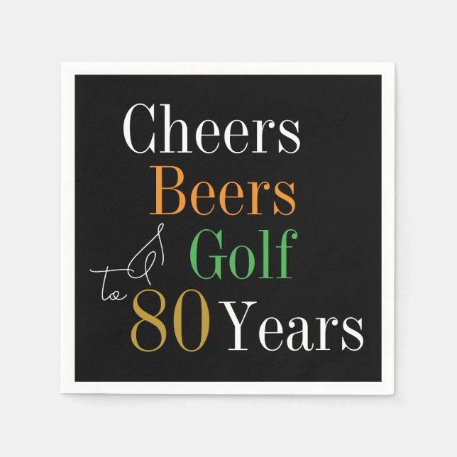 80th Birthday Cheers Beers Golf Party Napkin (Front)