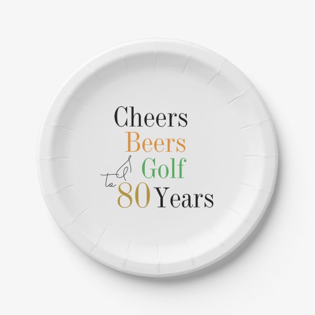 80th Birthday Cheers Beers Golf Party Paper Plate (Front)