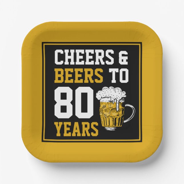80th Birthday Cheers & Beers to 80 Years  Paper Plate (Front)