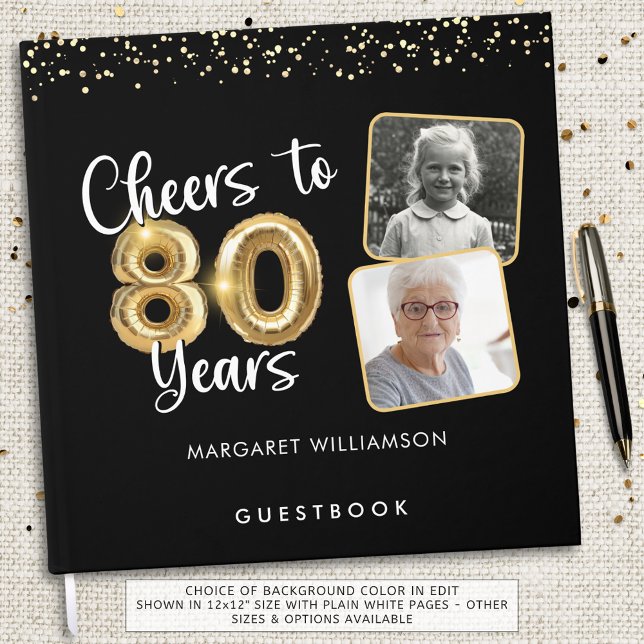 80th Birthday Cheers to 80 Years 2 Photos Guest Book (Creator Uploaded)
