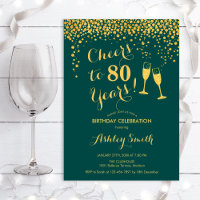 80th Birthday - Cheers To 80 Years Emerald Green