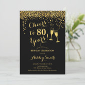 80th Birthday - Cheers To 80 Years Gold Black Invitation (Standing Front)