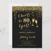 80th Birthday - Cheers To 80 Years Gold Black Invitation (Front)