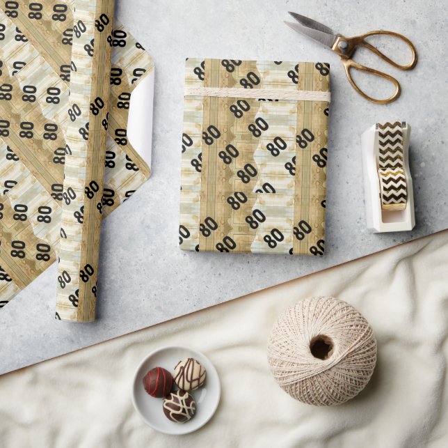 80th Birthday coffee stained collage ledger paper (Crafts)