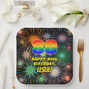 80th Birthday: Colourful, Fun Celebratory Firework Paper Plate