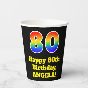 80th Birthday: Colourful, Fun, Exciting, Rainbow 8 Paper Cups
