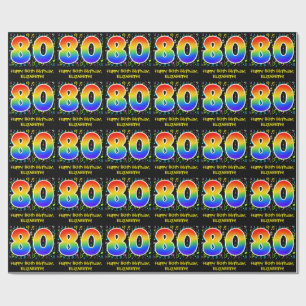 80th Birthday: Colourful Music Symbols, Rainbow 80 Wrapping Paper