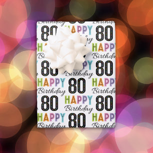 80th Birthday Colourful Typography Wrapping Paper