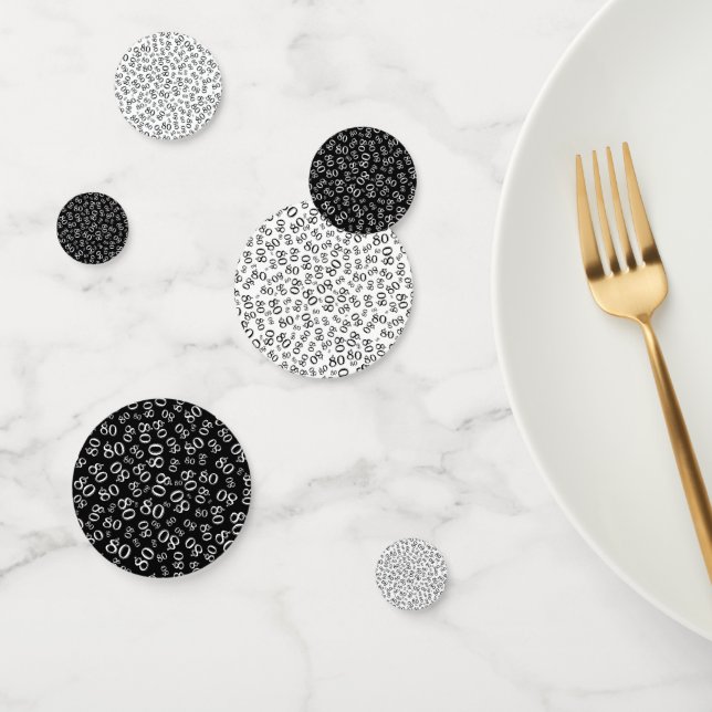 80th Birthday Cool Number Pattern Black and White Confetti (Group)