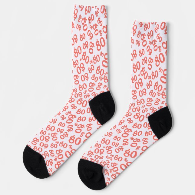 80th Birthday Coral Random Number Pattern   Socks (Left)