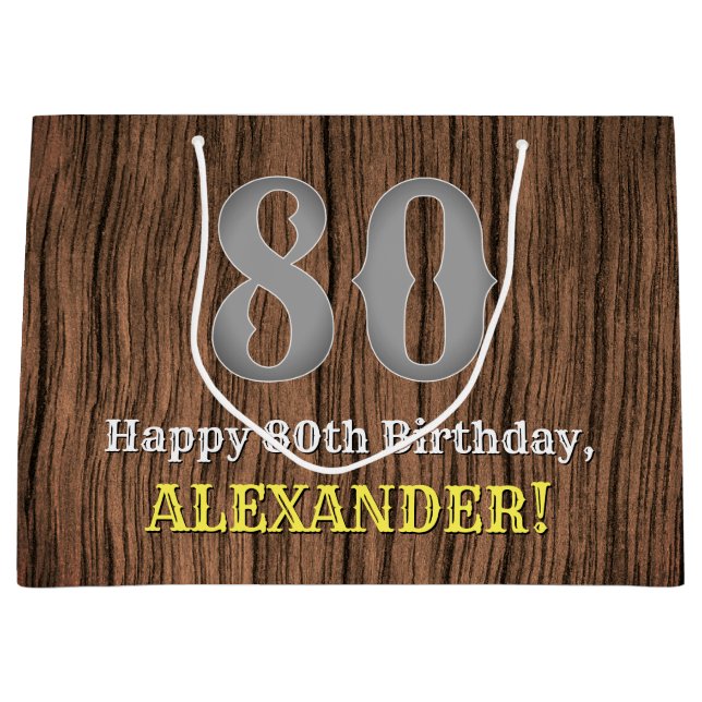 80th Birthday: Country Western Inspired Look, Name Large Gift Bag (Front)