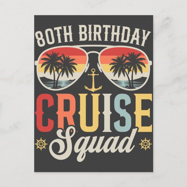 80TH Birthday Cruise Squad Family Matching Postcard (Front)