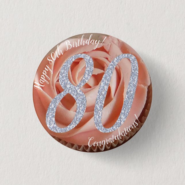 80th Birthday Cupcake 3 Cm Round Badge (Front)
