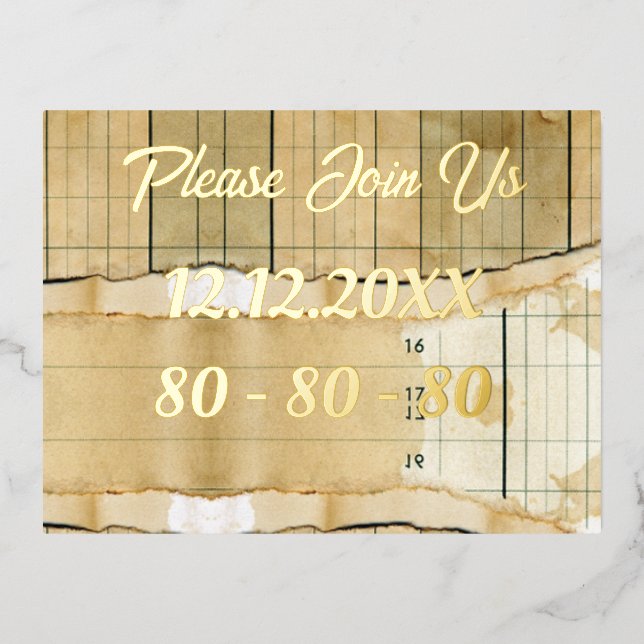 80th Birthday Custom Invitation Coffee Stains (Front)