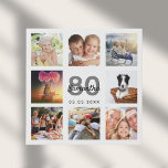 80th birthday custom photo collage white monogram faux canvas print<br><div class="desc">A unique 80th birthday gift or keepsake, celebrating her life with a collage of 8 of your photos. Add images of her family, friends, pets, hobbies or dream travel destination. Personalise and add a name, age 80 and a date. Grey and black coloured letters. A chic white background. This canvas...</div>