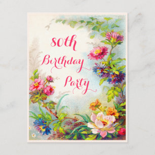 80th Birthday Dahlias and Peonies Victorian Garden Invitation