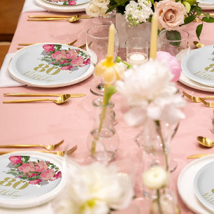 80th Birthday Eightieth Rose Elegant Paper Plate