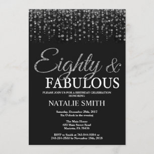 80th Birthday Eighty and Fabulous Silver Glitter Invitation