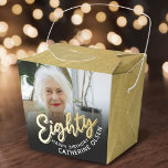 80th birthday Eighty script gold black photo  Favour Box<br><div class="desc">Eighty gold script and gold look two sided photo party favour boxes. Personalise this 80th birthday party script photo favour box with your own birthday girls name and photo of your birthday girl or boy. Other years and matching items are available and can be created by request. © Original design...</div>