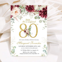 80th Birthday Elegant Floral Burgundy & Blush Pink