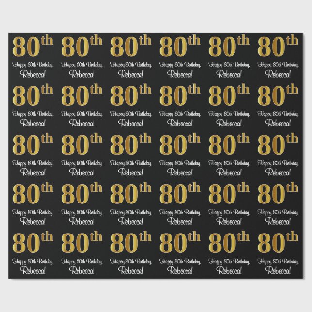 80th Birthday: Elegant Luxurious Faux Gold Look # Wrapping Paper (Flat)