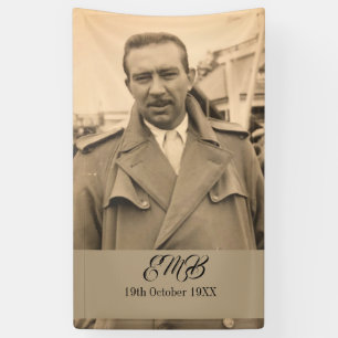 80th Birthday Elegant Photo Monogram Male Banner