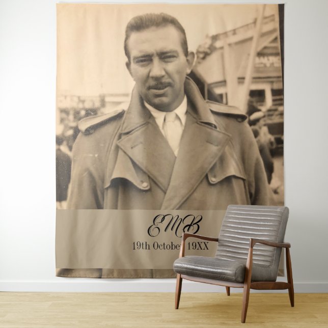80th Birthday Elegant Photo Monogram Male Tapestry (In Situ)