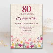 80th Birthday Elegant Pink Wildflower Linen Party