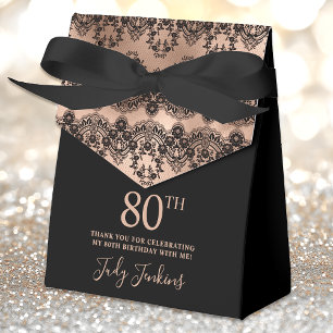 80th Birthday Elegant Rose Gold Black Lace Favour Box