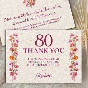 80th Birthday Elegant Wildflower Appreciation Thank You Card