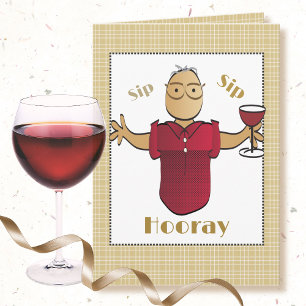 80th Birthday Ethnic Male Cartoon Red Wine Cute Card