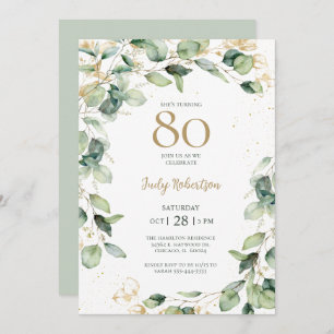 80th Birthday Eucalyptus Invitation