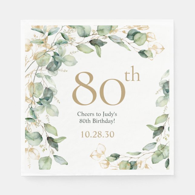 80th Birthday Eucalyptus Napkin (Front)