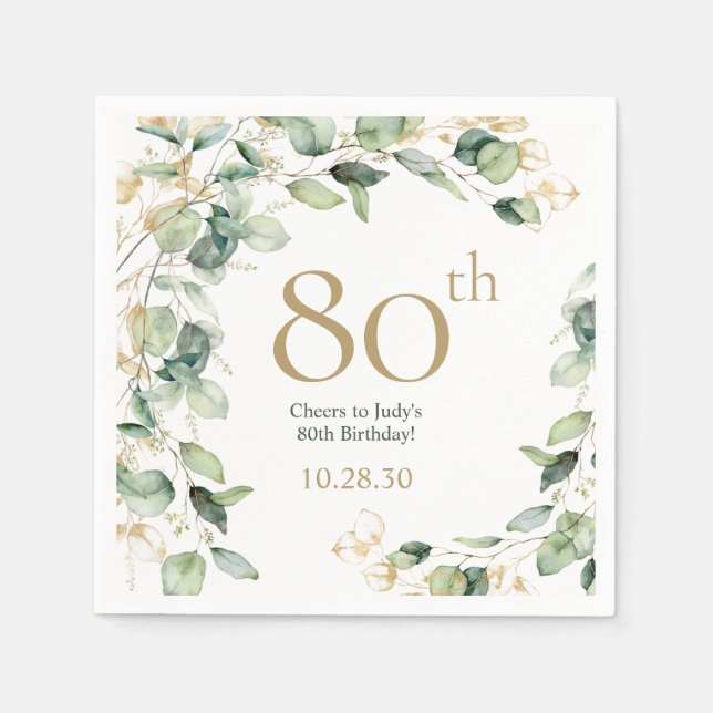 80th Birthday Eucalyptus Napkin (Front)