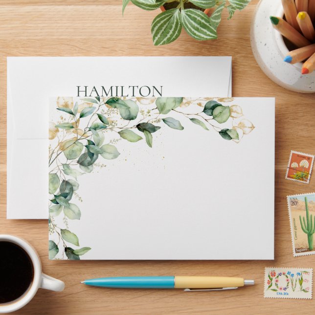 80th Birthday Eucalyptus Return Address Envelope (Desk)