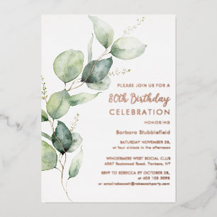 80th Birthday Eucalyptus Script Party